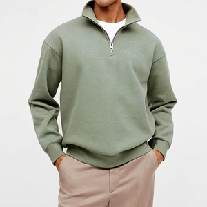 Custom Logo Print Men's Half Zip up Sweatshirt Hoodless Solid Color Oversized 1/4 Custom Logo <b>Fleece</b> <b>Zipper</b> Sweatshirt Custom - Product Image 1