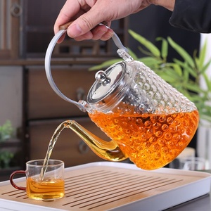 Théière en verre borosilicate haute résistance au chaleur, design classique, origine Anhui, avec infuseur, poignée et couvercles, surface à texture particulaire, pour services à café et thé - Product Image 3