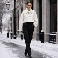 PRETTY STEPS Veste en cachemire double face brossé de qualité supérieure, couleur unie, coupe courte, manteau d'hiver cousu à la main, vêtements d'extérieur pour femmes