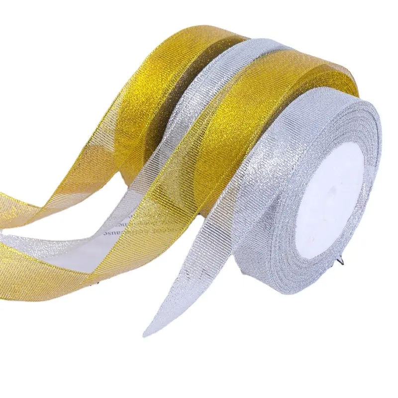 GINYI Gold sliver glitter ribbon can be used for Christmas ribbon gift packaging, baking ribbon, festive ribbon, etc