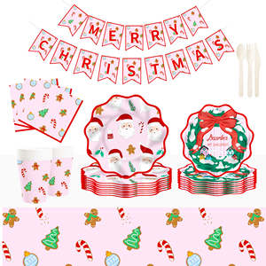 DAMAI Christmas Party Supplies <b>Disposable</b> Dinnerware Tableware Favors for 8 Guests Christmas Party Plates Napkins Tableware Set - Product Image 1