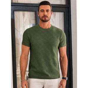 2025 Men's Solid Pattern Knit Short Sleeve T-Shirts Casual Crewneck Cotton Stretch Pullover Summer Fitness Top B0DNQDLKB7 - Product Image 3