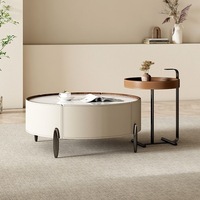 Table basse ronde en cuir et acier, style moderne créatif et antique, pour salon de luxe, couleur crème, haute qualité