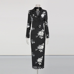 Conjunto de Vestido de Lujo con Lentejuelas Negras y Bordado Floral, Elegante Vestido de Dos Piezas Brillante para Gala/Fiesta, Nuevo Diseño 2025 - Product Image 4