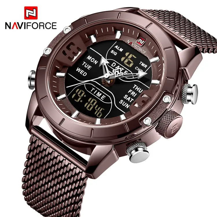 2019 relogio inteligente Quartz Analog Digital Sport relojes hombre Stainless Steel mesh wrist watch Naviforce new 9153