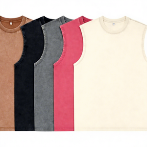 Vendita Calda Canotta Vintage in Puro <span class=keywords><strong>Cotone</strong></span> 230g Resistente Lavata Spalle Larghe T-Shirt Senza Maniche Unisex Taglie Forti Estiva - Product Image 1