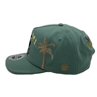 Gorra Snapback Ajustable de 5 Paneles con Bordado, Estilo Urbano Vintage, Unisex, Color Verde Azulado, Diseño Gráfico de Palmera Ibis