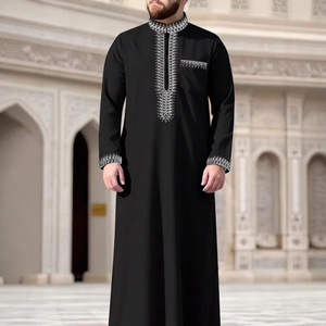 Vêtements islamiques pour hommes musulmans, <span class=keywords><strong>boubou</strong></span> brodé en polyester, jalabiya arabe, longueur cheville, usage quotidien - Product Image 4