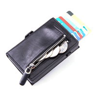 PRF-45 Pop Up PU Kulit RFID Memblokir Pemegang Kartu Unisex Uang Dompet dengan Koin Saku Ritsleting Tombol
