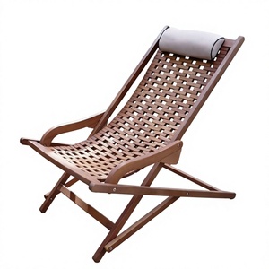 Chaise longue de jardin en bois, chaise de plage pliable, chaise inclinable réglable, chaise de terrasse avec coussin - Product Image 2