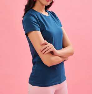 T-shirt en coton pour femme, col rond, manches courtes, coupe classique, élégant, décontracté, couleur unie, tricoté, respirant, anti-rides, été - Product Image 3