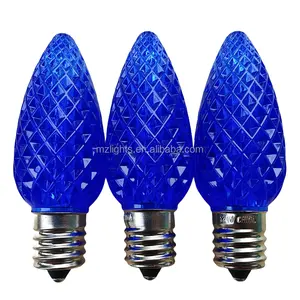 Outdoor Commercial Transparent Faceted LED C9 Blue Christmas Replacement Bulbs for E17 Socket Wire Cord