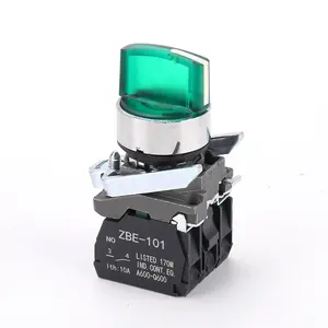 XB4 Green led push button switch standard handle 220V 3 position 1NO 1NC 22mm rotary metal push button switches with light