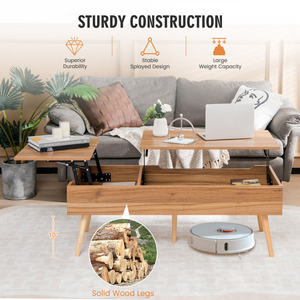 โต๊ะกาแฟยกได้สไตล์ฟาร์มเฮาส์ ขนาด 47 นิ้ว ทำจากไม้ พร้อมที่เก็บของ เฟอร์นิเจอร์ห้องนั่งเล่น ดีไซน์ทันสมัย สีน้ำตาล - Product Image 6