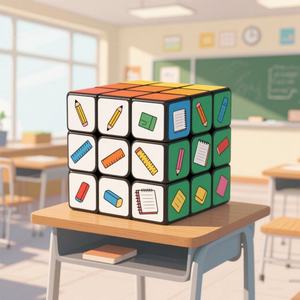 <span class=keywords><strong>Cubo</strong></span> Mágico Personalizado 3x3 con Diseños de Material Escolar, Lápiz, Regla y Cuaderno para Niños, Juguete Educativo - Product Image 1