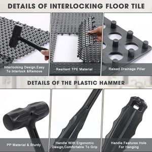 Premium 24 Pack interblocco di piastrelle per pavimento modulari 12 "X 12" tappetino antiscivolo in gomma per drenaggio 1 pz martello di plastica - Product Image 6
