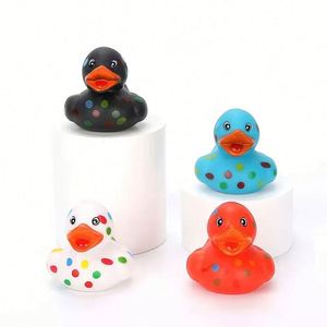 Hot Sale New Explosions Plastic Yellow Duck Toy Water Play Han Feng Color Wave Dot Shape <b>Bath</b> Skin Rings Funny - Product Image 1