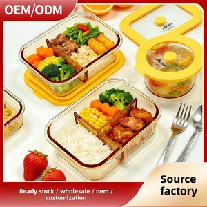 Ensemble de bols en verre borosilicate haute résistance pour la conservation des aliments, compatibles micro-ondes, étanches, à deux/trois compartiments, 1-2L, boîte à lunch moderne et minimaliste - Product Image 3