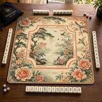 Tapis de Mahjong Vintage Corail Pivoine Oiseau pour Table, Motif Floral Jardin Chinoiserie, Tapis de Jeu Américain, Cadeau Premium pour Joueurs