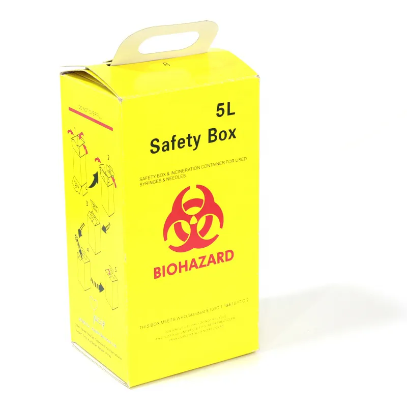 5l yellow Wholesale biohazard cardboard box blood safety transport needle waste medical safety box for sharp