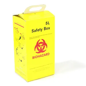 5l 노란색 도매 biohazard 판지 상자 혈액 안전 전송 바늘 폐기물 의료 안전 상자 날카로운