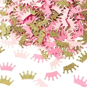 Оптовая продажа, розовая бумажная Корона, конфетти, блестящая корона принца принцессы для вечеринки, товары для стола, украшения для рассеивания