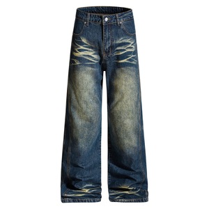 Denim délavé <span class=keywords><strong>blanc</strong></span> jambe large décontracté automne taille moyenne pantalon droit rue Punk rétro vieux vadrouille ample hommes papa <span class=keywords><strong>jean</strong></span> hommes - Product Image 1
