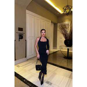 Vestido de Noche Negro de Un Solo Hombro con Detalle de Lujo en la Espalda, Talla XL, Cintura Imperio, para Damas de Honor o Fiestas - Product Image 3