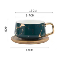 Tasse à thé en porcelaine moderne, couleurs noir, émeraude, blanc et bleu, service à thé en céramique et marbre avec soucoupe en bois, style nordique