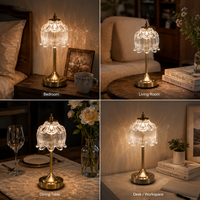 Lampe de table rechargeable vintage en verre Lotus, 3 couleurs, à intensité variable tactile, sans fil, en cristal blanc, pour hôtel et restaurant