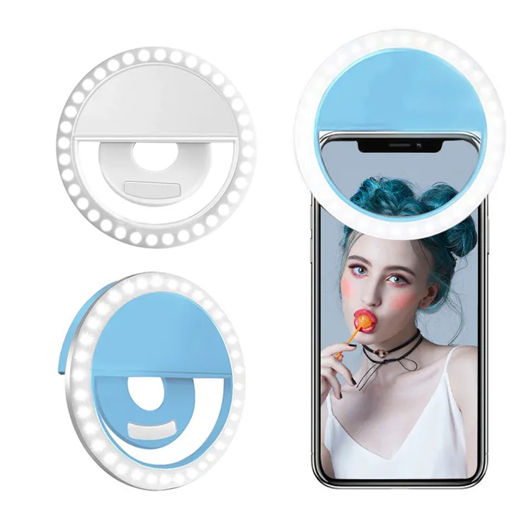 Clip On Selfie Ring Light Akku mit 28 LED für Smartphone-Kamera Runde Form Weiß