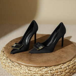 Nuevos Zapatos de Tacón Alto Stiletto con Punta Abierta y Hebilla Cuadrada, Estilo Europeo-Francés Minimalista para Todas las Temporadas, Otoño 2025 - Product Image 3
