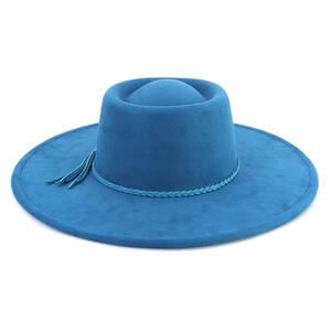 Nouveau Offre Spéciale Vintage melon Panama Fedora chapeau femmes chapeau plat 10cm large bord goutte d'eau Fedora feutre chapeaux en Stock - Product Image 3