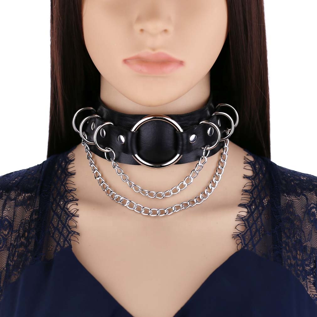 Punk Doppel-Leder-Halsband Sexy Damen Metall O-Ring Halskette Bondage- Halsband| Alibaba.com