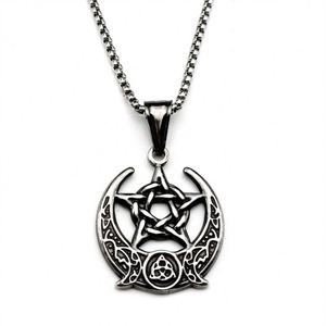 Collar con Colgante de Pentagrama y Nudo de Bruja, Triple Luna, Diosa, para Mujeres y Hombres, Acero Inoxidable, Estilo Retro, Wicca, Luna Creciente, Cadena, Joyería - Product Image 5