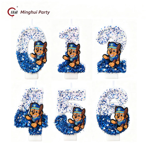 <span class=keywords><strong>Bougie</strong></span> d'anniversaire en forme de chien de dessin animé, chiffre scintillant bleu, pour gâteau, thème chien de dessin animé pour garçons - Product Image 1