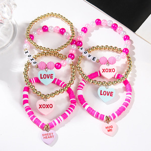 Valentine's Day Heart <b>Bracelet</b> Set Polymer Clay Love XOXO <b>Couple</b> Jewelry Fashion Accessory - Product Image 3