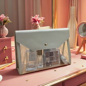 กระเป๋าเครื่องสำอางใส PVC แฟชั่น แบบซองจดหมาย มีหน้าต่างใส ขนาดใหญ่ สำหรับจัดเก็บเครื่องสำอาง กระเป๋าเดินทางกันน้ำ สำหรับผู้หญิง - Product Image 2