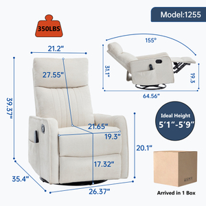 Beige Heat Massage Remote Control <b>Recliner</b> Chair with Rocker and Swivel in Fabric for Living Room and Villa Leisure - Product Image 2