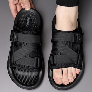 Men Summer Solid Mesh <b>Slides</b> Open Toe Breathable EVA Sole Casual Beach Sandals Buckle Strap White Lining - Product Image 2