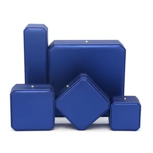 사용자 정의 로고 8 각형 모양 로얄 블루 컬러 Pu 가죽 반지 상자