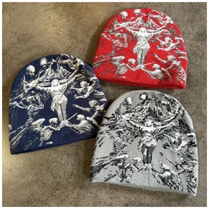 <span class=keywords><strong>Bonnet</strong></span> en tricot jacquard inspiré du style Y2K, unisexe, streetwear tendance, motif tête de mort, ajustable, chaud, pour l'hiver, nouvelle collection, casquette tendance - Product Image 4