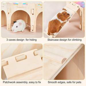 Masif Ahşap Gine Domuzu Yuvası Evcil Hayvan Kafesi Hamster Tavşan Merdiveni Oyuncak Ayarlanabilir Ahşap Saklanma Yeri Yastıklı Aksesuarlarla - Product Image 5