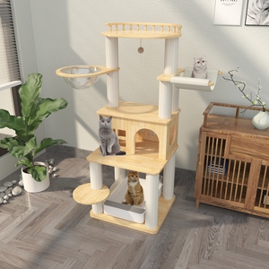 Grande maison en bois pour <span class=keywords><strong>chat</strong></span> et arbre à <span class=keywords><strong>chat</strong></span> avec condo, mobilier de jeu pour animaux de compagnie avec poteau à gratter, arbre à <span class=keywords><strong>chat</strong></span> et griffoir durables pour chatons - Product Image 6