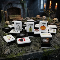 Jeu de Mahjong américain, tuiles en acrylique noires sur le thème d'Halloween, jeu de table de casino pour divertissement adulte