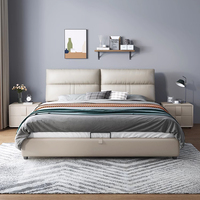 Cadre de lit double avec mécanismes hydrauliques modernes, lit inclinable en cuir, refroidissement, lit queen-size, lit palette, lit double avec rangement