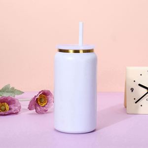 Nouvelle Gourde Isotherme en Acier Inoxydable de 16 oz à Double Paroi, Revêtement Poudré, avec Couvercle et Paille Colorée pour Boissons - Product Image 3