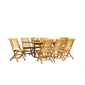Ensemble de 8 chaises de jardin pliantes en bois de teck, mobilier d'extérieur marron, design rustique - Product Image 1