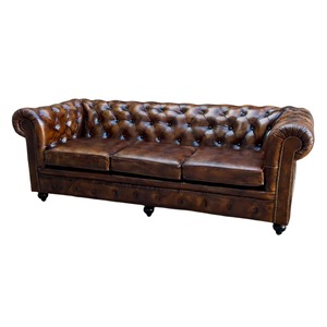 โซฟาเชสเตอร์ฟิลด์ 3 ที่นั่ง หนังแท้ เฟอร์นิเจอร์บ้าน โซฟาปุ่มกระดุมลึก ดีไซน์หรูหรา สำหรับห้องนั่งเล่น ให้ความรู้สึกเหนือกาลเวลา - Product Image 2