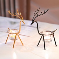 Support de bougie chauffe-plat en métal en forme de renne avec coupelle en verre, bougeoir en fer doré et noir en forme de cerf, décoration de table pour Noël, mariage et maison